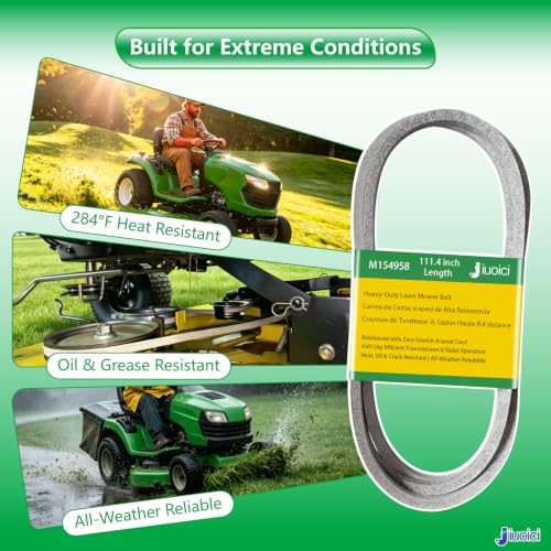 Image of M154958 (111.4 inch) Heavy-Duty Mower Deck Belt, Fits John Deere 48 inch Deck | Secondary Deck Belt, Fits John Deere 48 inch GT235 GT262 X300 320 345 325 180 245 265 GX345 LX280, Aramid Core, Zero-Stretch