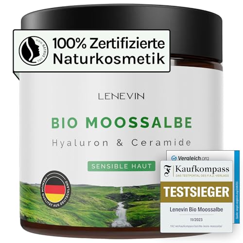 Lenevin BIO Moossalbe gegen Falten für sensible Haut 4-facher Testsieger F.A.Z. & mehr - Creme mit 4% Isländisch Moos 1% Hyaluron Ceramide - Made in Germany vegan tierleidfrei nachhaltig 60ml