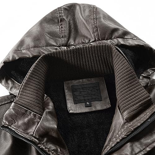 JEsilunmaMY Men's PU Leather Hooded Trench Coat Mid Length Belt Motorcycle Jacket Plus Size Fall Winter Bomber Windbreaker4