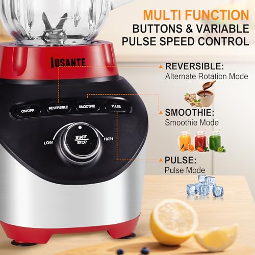 Image of JUSANTE Professional Blender 1200W, 64oz Glass Jar Smoothie Blender for Kitchen Countertop with High Speed Total Crushing for Smoothies, Frozen Drinks, Ice Cream