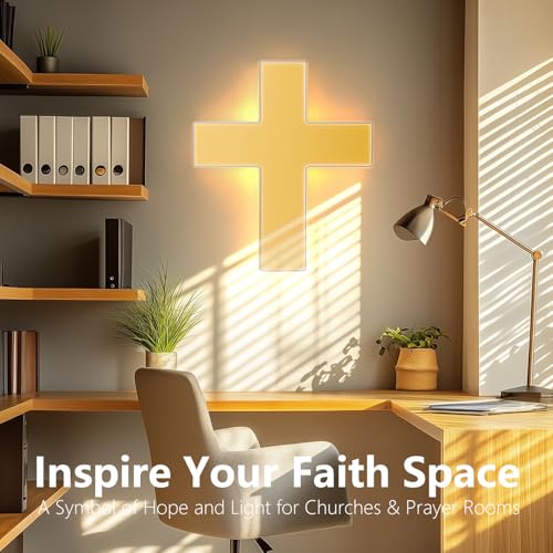 Image of 3D LED Neon Cross Sign, USB-Powered Custom Neon Light with 5-Level Dimmer, 5 Color Options, Decorative Wall Art for Home, Bedroom, Church, Party, and Gifts (9x8 in) (Warm Yellow)