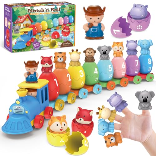 Image of Grarain Toddler Train Toy Set with Farm Animal Finger Puppets & Eggs, Montessori Educational Color Number Sorting Matching Learning Toys for Kids Boys Girls 1-3 Year Old, Fine Motor Gifts