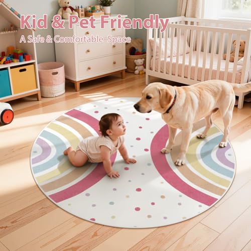 Tapete redondo arcoíris multicolor 120x120 cm para niños miniatura 6