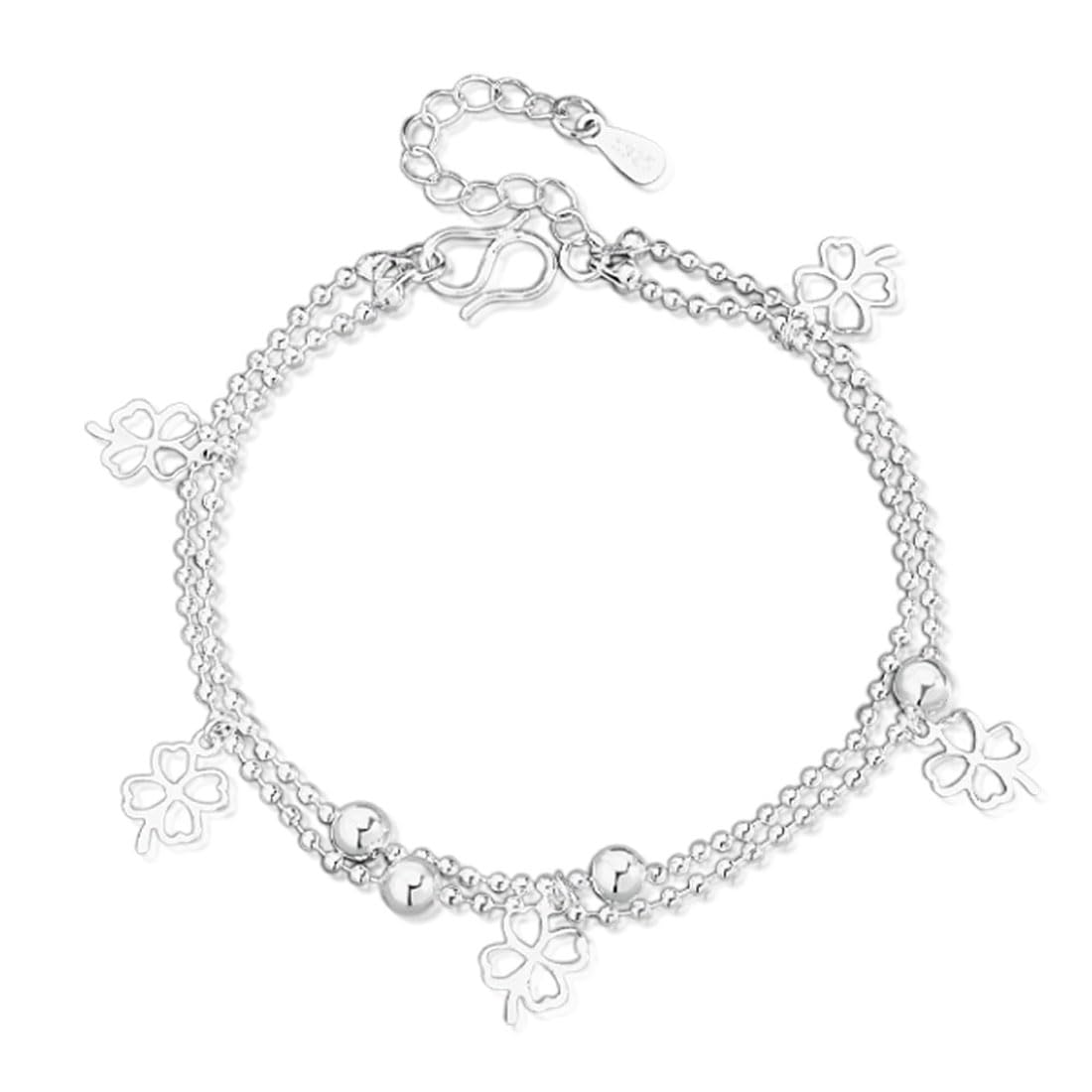LEEQ 2 en 1 Pulsera Mujer - Elegante Pulsera, Pulsera de trébol de cuatro hojas, de plata de ley 925, Eslabones Amistad Ajustable Charm Pulseras Capas Regalo Aniversario, Pulseras de regalo