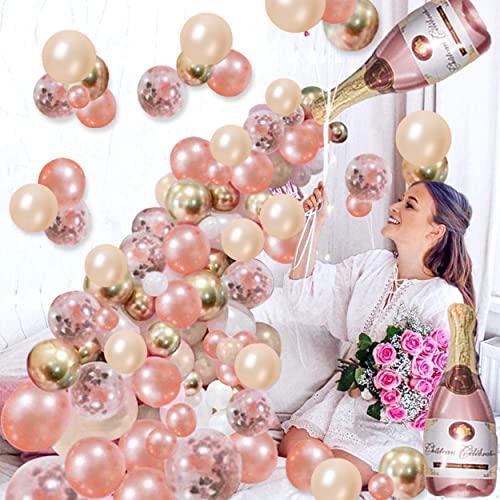 Image of Rose Gold Balloons, 60PCS 12inch Rose Gold White Champagne Latex Balloon Confetti Balloons with Ribbon for Wedding, Baby Shower, Birthday, Engagement, Bridal Shower, Princess Party