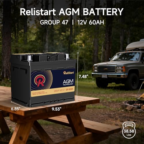 Image of AGM Battery BCI Group 47 (H5) - 12V 60Ah 680CCA Automotive Battery, Deep Cycle Sealed Lead Acid Battery for Start-Stop Vehicles, 105RC High Performance Maintenance-Free Car Battery Brand: Relistart