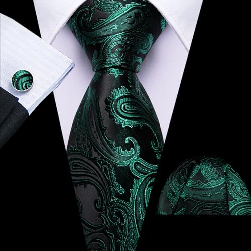 Image of Barry.Wang Men Tie Set Paisley Silk Necktie Pocket Square Cufflinks Formal Wedding Business Party