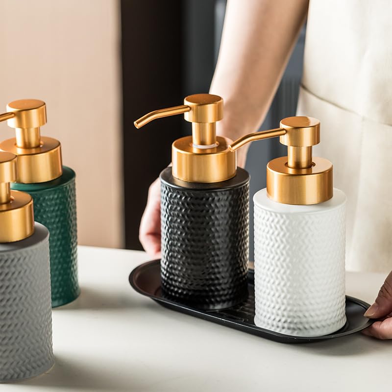 Foam Soap Dispenser with Refined and Vintage Emboss, Ceramic Hand Soap Dispenser for Bathroom (Black) - Image 3