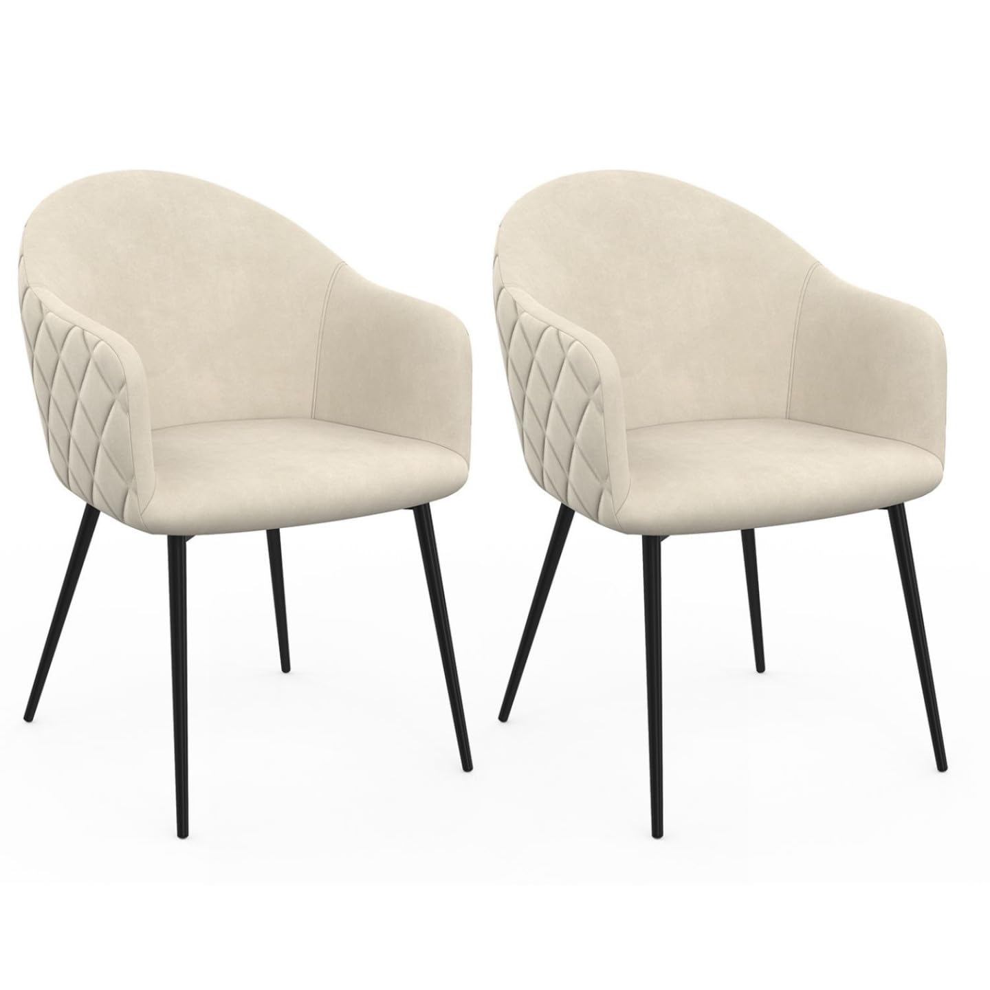 IDMarket – Juego de 2 sillas de comedor, sillones de mesa Moly de terciopelo gofrado, color beige