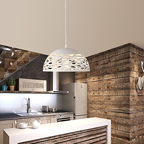 Suspension design Art Déco en fer forgé blanc lustre élégant creux Ø30cm E27 premium