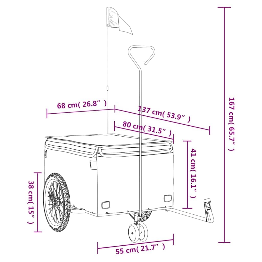 Mangloder Remorque de vélo en fer noir et bleu avec timon, drapeau de sécurité, espace de chargement 62 x 40 x 31 cm, pour le transport, le camping, les excursions en famille, les chiens et les