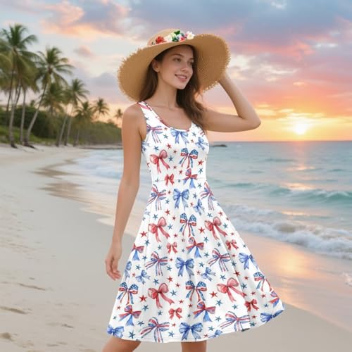 Image of Women's Casual Loose Sundress Midi Sleeveless Crewneck Dress Summer Beach Tank Dress with Pockets