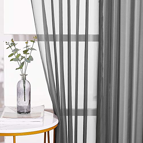 Image of NICETOWN Sheer Voile Window Curtains - Elegant Soft Sheer Window Treatment Home Decorations for Nursery /Bedroom /Office (54 inch W x 72 inch L, Dark Grey, 2 Panels)