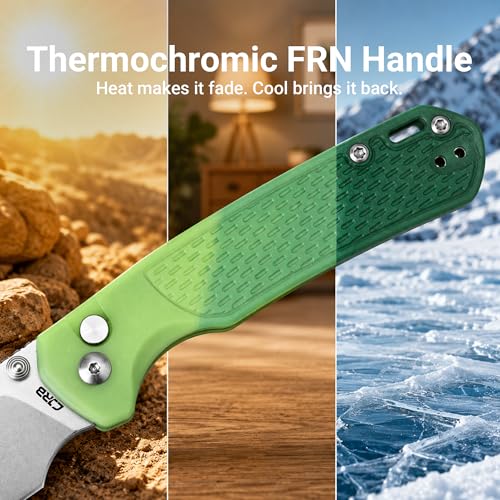 Image of CJRB Pyrite-Light EDC Knife, Thermochromic FRN Handle, Button Lock