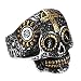 INRENG Men's Stainless Steel Silver Gold Gothic Cross Skull Ring Green Eye Vintage Flower Carved Halloween