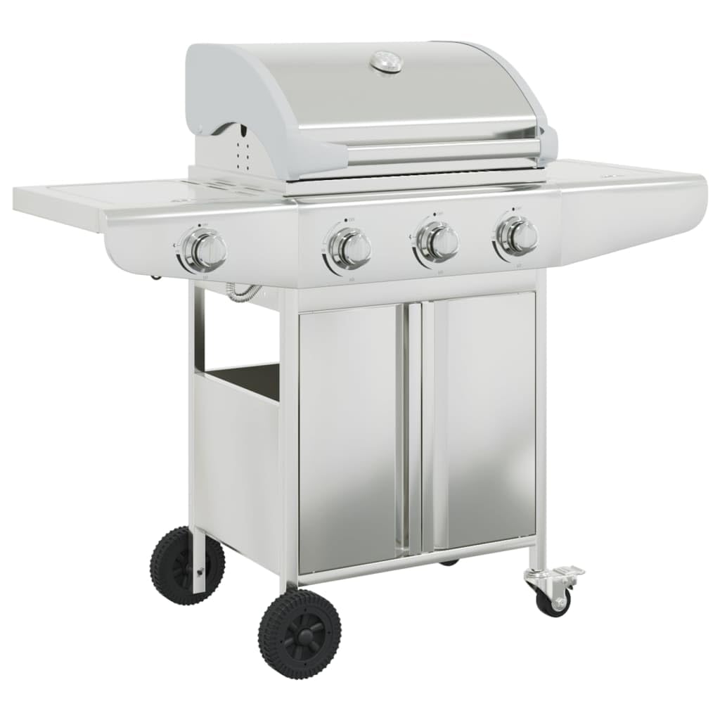 vidaXL Barbecue gril à gaz avec 4 brûleurs argenté acier inoxydable, grill extérieur, cuisine extérieure, barbecue, barbecue avec rangement