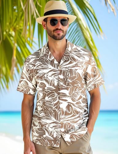 Men's Summer Textured Cuban Collar Hawaiian Shirts Casual Vacation Short Sleeve Button Up Shirt with Pocket4
