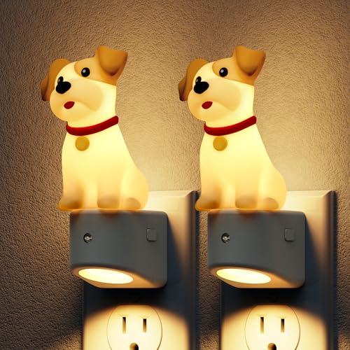 Image of L LOHAS LED Night Light for Kids,3D Cute Puppy Night Lights,Schnauzer with Dusk to Dawn Sensor, RGB+Soft White 3000K,Dog Night Light,Birthday Gift Nightlight for Kids, Room Decor,2Pack