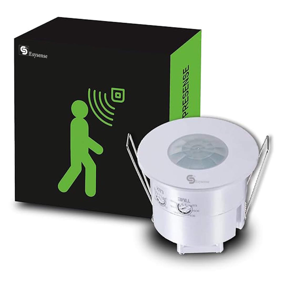 PIR Motion Sensor with Light Sensor, Energy Saving Detector (Fall/Recessed Ceiling Mounted) Automatic Infrared Motion Detection | Adjustable LUX and Time Delay for Smart Lighting (ESY-P04)
