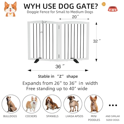Freestanding-Panel-Dog-Gate-for-Indoor-DoorwaysStairs-or-HallwaysFoldable-Wooden-White-Dog-Gates-for-HousePet-Gate-for-DogsDog-Fence-Puppy-GateSupport-Feet-Included-32-Height-2-Panels