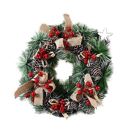 Guirnalda de Navidad en la Puerta Principal, Colgante Ornamento Puerta, Corona Hogar y Fiesta Decoración día de Gracias Corona Adorno de Pared para Navideñas Nudo de Navidad Copo de Nieve 32 CM