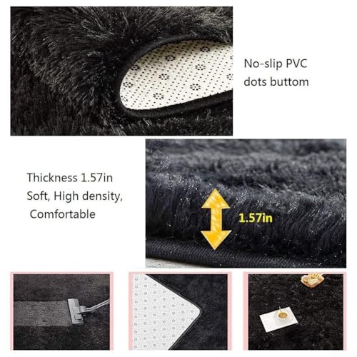 Weiches Mikrofaser-Badezimmerteppich-Set, 3-teilig, Badematte + Konturmatte + Toilettensitzbezug, rutschfester Badezimmerteppich, geeignet für die meisten Toiletten (schwarz) – Bild 4