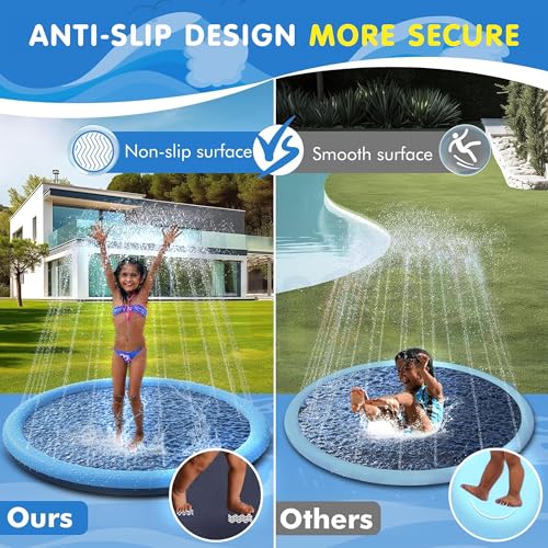 Image of Kidology Splash Pad for Kids - 58 inch Inflatable Sprinkler Water Play Mat for Toddlers & Children - Outdoor Backyard Summer Toy for Ages 3-10 - Non-Slip Splash Pool for Boys & Girls Baby Water Toys