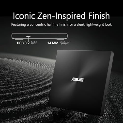 Image of ASUS ZenDrive U3M - Ultra-Slim External DVD Writer, USB 3.2 Gen2x1 Type-C Interface, Compatible with Windows 11 and macOS, M-DISC Support, Comprehensive Backup Solutions Included, 1 Year Warranty