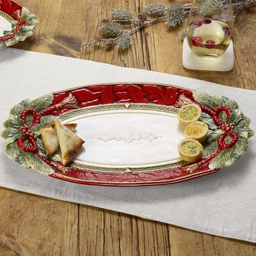 Fitz-and-Floyd-Holiday-Home-Poinsettia-Trim-Serving-Platter-17-inch-Red Fitz and Floyd Holiday Home Poinsettia Trim Serving Platter 17 inch Red