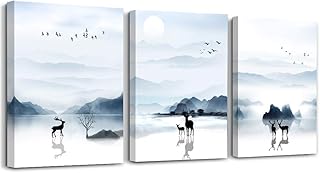 Best wall art for living room Black and white landscape painting bathroom bedroom Wall Art Decor 12" x 16" 3 Pieces Framed Canvas painting Ready to Hang Office Home Decoration farmhouse deer Pictures art Review 