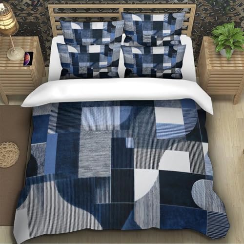 Housse de couette microfibre 135x200 parure de lit bleu abstrait 3D confortable