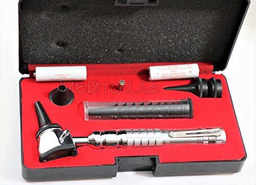 NEW Incredible STAINLESS STEEL 3.2V Pro LED OTOSCOPE Set w/Hard Case + FREE BATTERIES+1 BULB- ( GRAY )