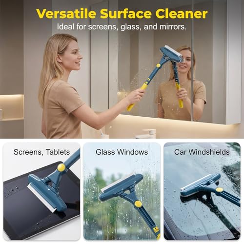 Image of 2-in-1 Window Screen Cleaning Brush Value Set, Wet and Dry Mesh Cleaner with Squeegee, Dual-Sided Tool for Glass and Screen, Outside Window Cleaner for House (1PC)