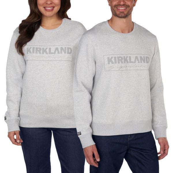 Kirkland Signature Unisex Logo Crewneck Sweater Fleece (Gray, XXXL (3X Men), XXXXL (4X Ladies))