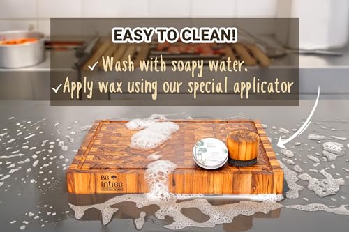 Juego Premium de Tabla de Cortar de Madera de Teca - Juego Completo con Tabla de Grano Final, Cera para Madera y Aplicador - Ideal para Cocineros y Chefs en Casa miniatura 2