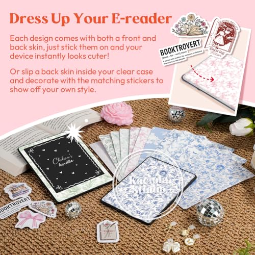 Image of KACIOLA STUDIO 24PCS French Floral Skin for E-Reader, and 4PCS Type C Charms for E-Reader with Scrapbook Stickers, 6.9 inchx4.8 inch Skin Front and Back Decal Inserts for Paper White 11th (French Floral)