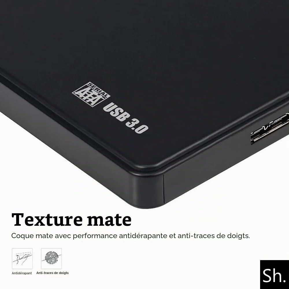 Boîtier Disque Dur Externe 2,5" SATA USB 3.0 HDD SSD Portable 5Gbps UASP Noir