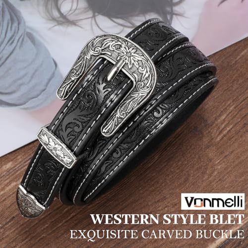 VONMELLI Western Belt for Women, Cowgirl Cowboy Belt for Dress Jeans Western Leather Belts with Engraved Buckle2