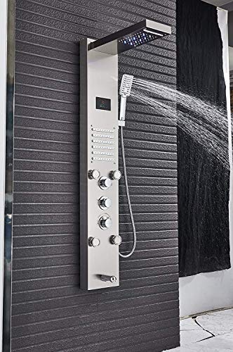 Senlesen Brushed Nickel LED Rainfall Shower Panel Muti-function Faucet Rain Massage Jets System Tub Spout with Hand Shower Hand Sprayer Column - Thumbnail 2