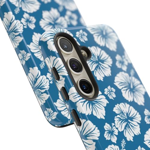 Coque Samsung S24 motif floral hawaïen bleu et blanc antichoc brillante - 2