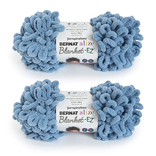 Image of Bernat Alize Blanket-EZ Super Soft Looped Yarn for Beginners, Hand Knitting- No Needles or Hooks Needed, Country Blue, 2 Pack