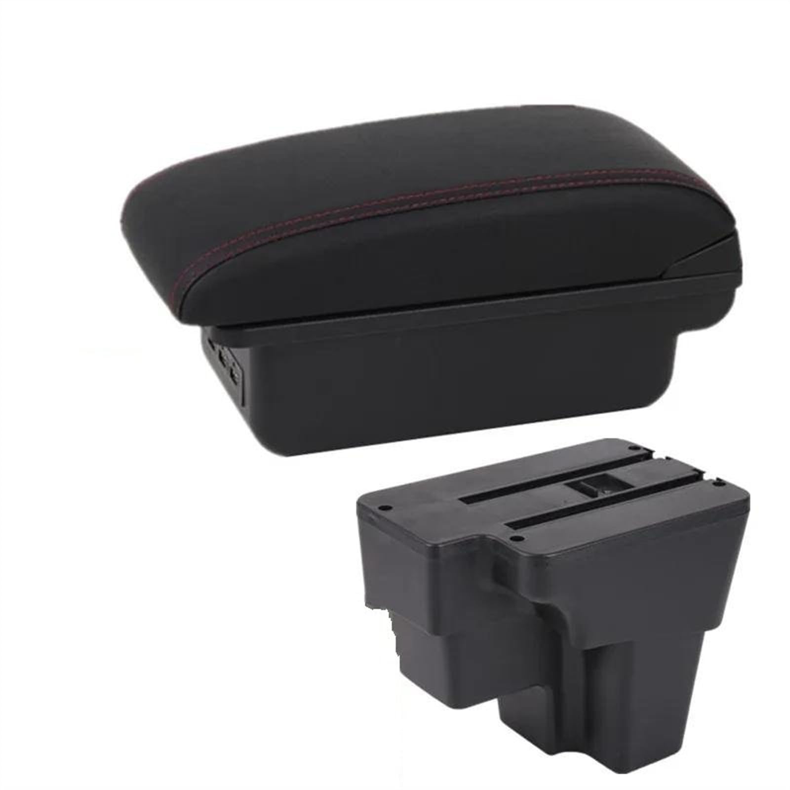 NOHEEU Car Armrest Box Retrofit Part Storage Accessorie For STONIC For Rio Lx For Cerato 2015-2024(B1 Black red 3USB)