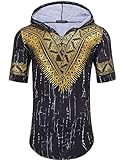 Pacinoble Mens African Dashiki Shirt Metallic Floral Printed Slim Fit Short Sleeve V Neck Shirts Blouse