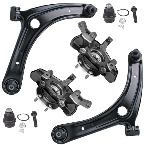 Image of Detroit Axle - Front 6pc Steering Knuckles Kit for 07-17 Jeep Compass Patriot, 07-12 Dodge Caliber, 2 Steering Knuckle & Wheel Bearing Hubs 2 Lower Control Arms 2 Lower Ball Joints Replacement