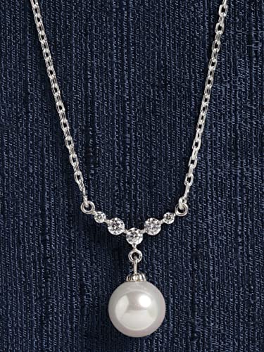 Image of Clara 925 Sterling Silver Pearl Pendant Necklace with Chain | Platinum Plated | Minimal Daily Wear | Gift for Women & Girls