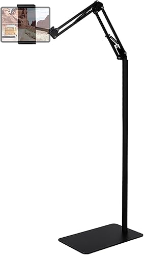 Miniatura 1 de Soporte de suelo para tableta, soporte elevado para teléfono con altura de ángulo ajustable de 360 grados, soporte de suelo universal compatible con
