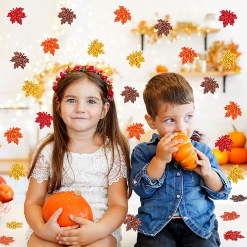 Image of MARFOREVER Fall Felt Maple Leaf Confetti Glitter, 500 Pcs Orange Thanksgiving Leaves Confetti Decorations Autumn Table Sprinkles Scatter Centerpiece for Fall Thanksgiving Day Party Decor Supplies