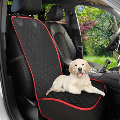 Image of Front Seat Dog Cover for Car, Truck & SUV - Waterproof, Non-Slip Pet Car Seat Cover for Dogs - Durable, Clean, Front Passenger Seat Protector for Pets & Vehicles. (2, Red)