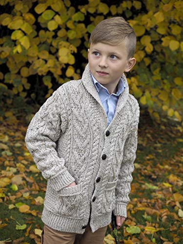 Aran Crafts Boy's Irish Soft Cable Knitted Shawl Cardigan (100% Merino Wool)3