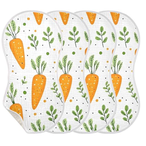 4 Pack Baby Burp Cloths, Soft Absorbent Burping Cloths for Babies, Cotton Milk Spit Up Rags, Large Size for Newborns, Baby Boys and Girls (Cute Carrot)